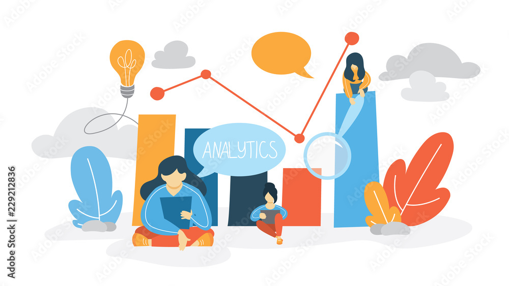 Poster analytics and data analysis concept. idea of information