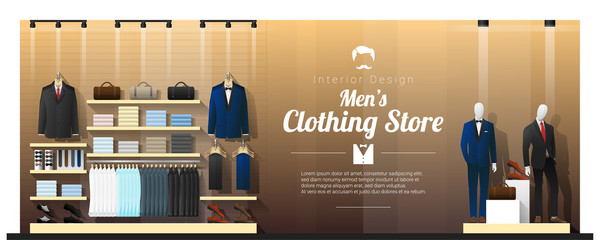 Interior background of luxury men clothing store , vector , illustration