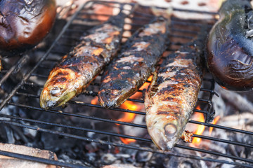 Sea fish on grill