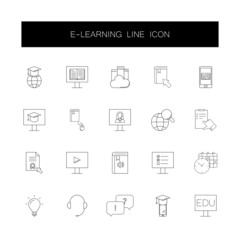 Line icons set. E-learning pack. Vector illustration	