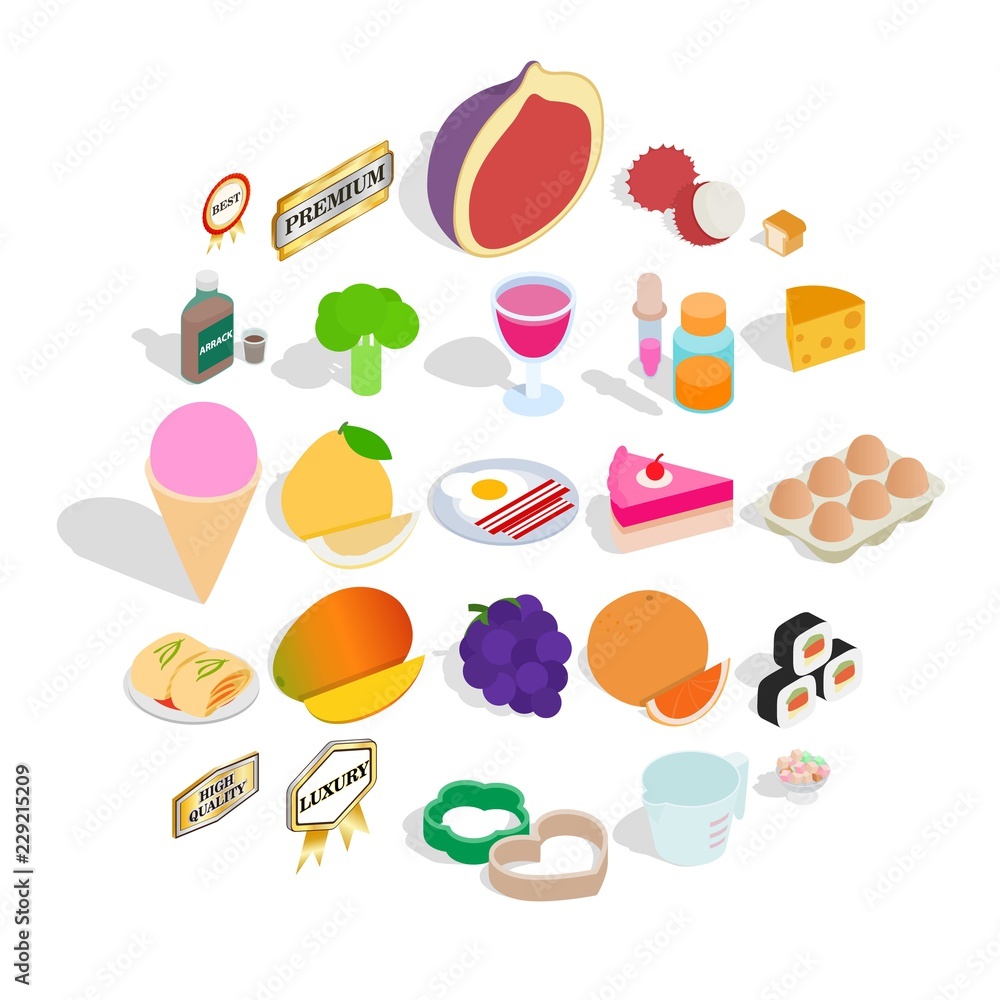 Poster filling a biscuit icons set. isometric set of 25 filling a biscuit vector icons for web isolated on 