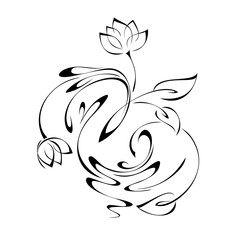 floral pattern with two buds and leaves in black lines on white background