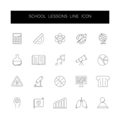 Line icons set. School lessons pack. Vector illustration	