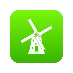 Ancient windmill icon digital green for any design isolated on white vector illustration