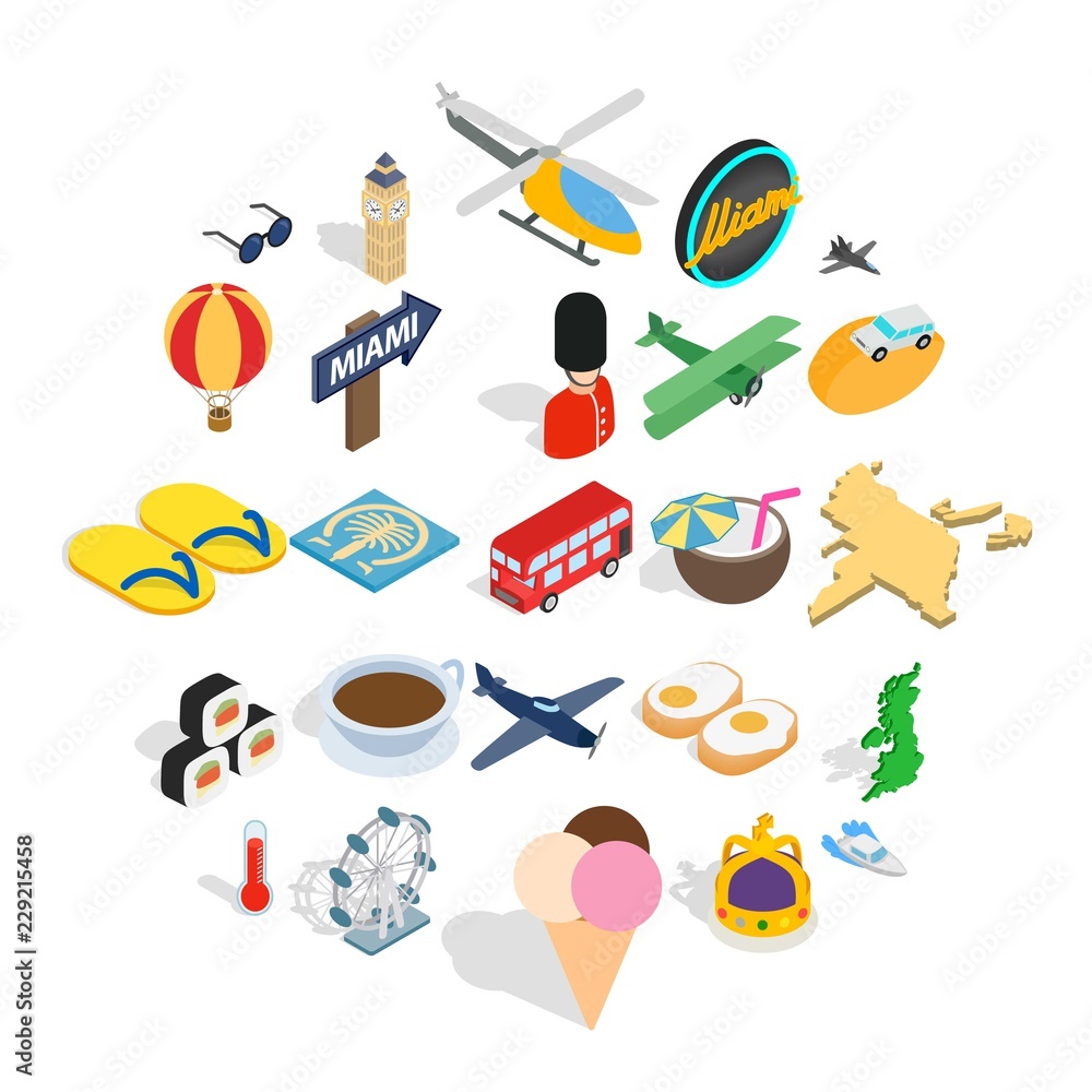 Poster unique travel icons set. isometric set of 25 unique travel vector icons for web isolated on white ba