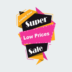 Collection of Sale Discount Banners, Popup, Labels, Ribbon, Tags, Emblems. Flat design full color. EPS 10 Vector