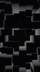 Abstract dark elegant cube geometric background. Chaotically advanced rectangular bars. 3D Rendering, 3D illustration