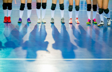 volleyball team before the match. Training and volleyball tournament. Sports teams competition.