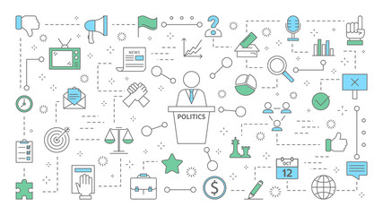 Politics concept. Giving speech from podium on debate