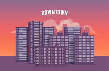 Fototapeta premium City Downtown at Sunset. Vector Illustration.