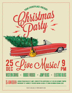 Christmas Party Flyer Or Poster Template. Vintage Styled Vector Illustration.