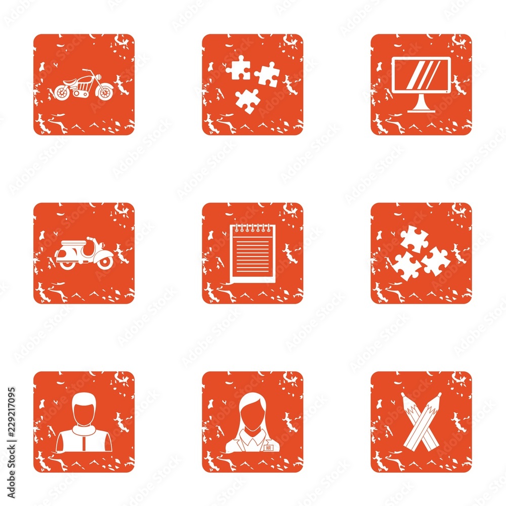 Poster puzzle icons set. grunge set of 9 puzzle vector icons for web isolated on white background