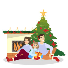 Obraz na płótnie Canvas Family have fun together at christmas tree