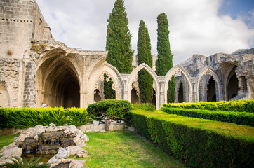 Fototapeta premium Ruins of Bellapais Abbey monastery in Kyrenia Girne, Northern Cyprus