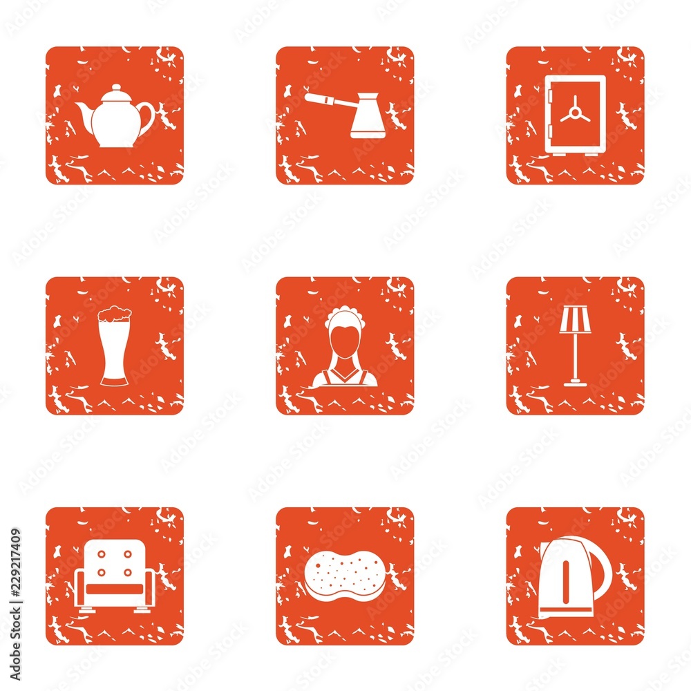 Poster rest of the house icons set. grunge set of 9 rest of the house vector icons for web isolated on whit