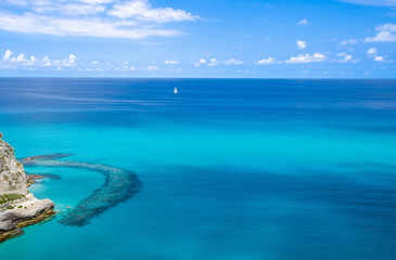 Aerial view of Tyrrhenian sea with turquoise water,Tropea, Italy