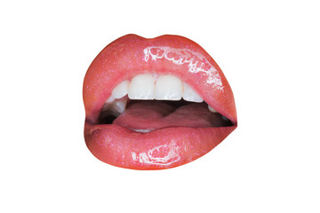 Greeting with a smile. Botox treatment. Sexy lips. Sexy woman with white smile. Silicone injection for lips. Silicone dental braces. Dental care. Botox and filler. Makeup is like the finishing touch