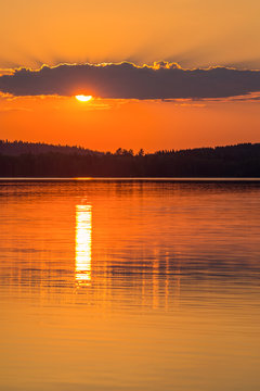 Colorful sunset at Finnish lake