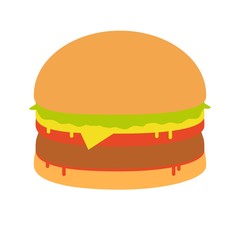 burger sandwich illustration, food icon, burger sandwich isolated - fast food. Stock flat vector illustration.