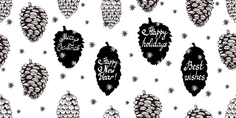 Christmas seamless background with pine cones