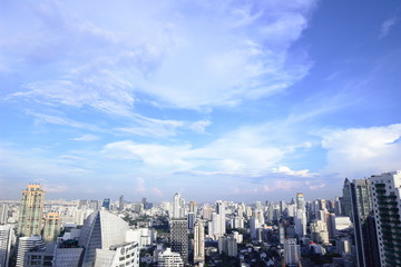 Naklejka premium Bangkok, Thailand - 23 October, 2018 :The city escape sky view from MRT Sukumbit, office building, condominiums and hotels in business area around sukhumvit road, in afternoon