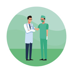 Medical teamwork round icon