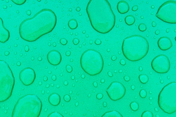 Drops of water on a green background, texture