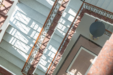 Obraz premium Marble staircase with railing top view.