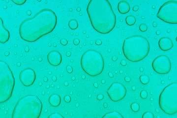 Fototapeta na wymiar Drops of water on a green background, texture