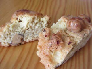 Homemade cookies with hazelnuts on wooden table for breakfast