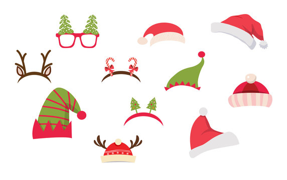 Christmas photo booth and scrapbooking vector set. Christmas Retro Party set . vector illustration
