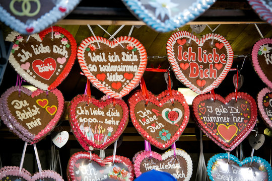 Colorful gingerbread souvenirs from oktoberfest in Munich city, Germany