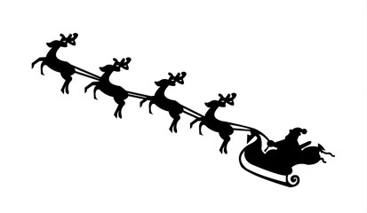 Fototapeta na wymiar Santa Claus on his sled pulled by reindeers, isolated on white