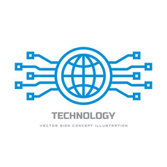 Digital world - vector business logo template concept illustration. Globe abstract sign and electronic network. Global technology design elements