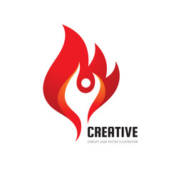 Creative - vector business logo template concept illustration. Fire flame creative sign. Abstract human character symbol. Graphic design element. 