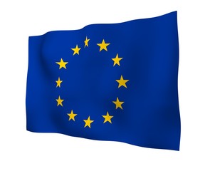 Slightly waving flag of the European Union isolated on white background, 3D rendering. Symbol of Europe. 3D illustration