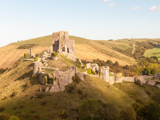 corfe castle dorset holiday skyline blue clouds nature landscape building ruins medieval summer day