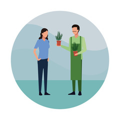 Gardener with customer