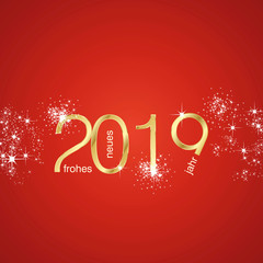 Happy New Year 2019 German language Frohes Neues Jahr greetings light sparkle firework gold red vector