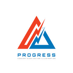 Abstract triangle - vector logo template concept illustration for corporate identity. Pyramid sign. Lightning symbols. Progress development icon. Design element. 