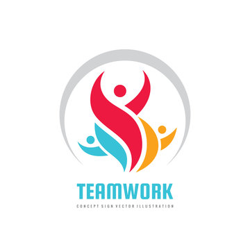 Teamwork vector business logo template creative illustration. People group sign. Social media symbol. Friendship concept. Design elements
