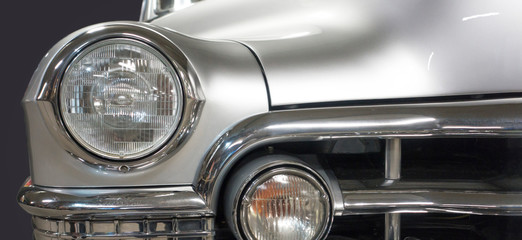 Detail front headlight of an old vintage car