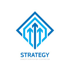 Business strategy vector logo template concept illustration. Three arrows creative sign. Progress development icon symbol. Geometric design element.