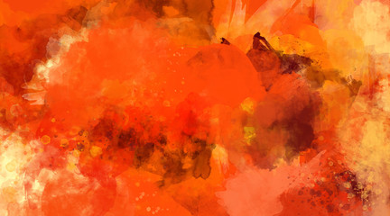 Abstract orange and red watercolor background. Bright multi colored spots.