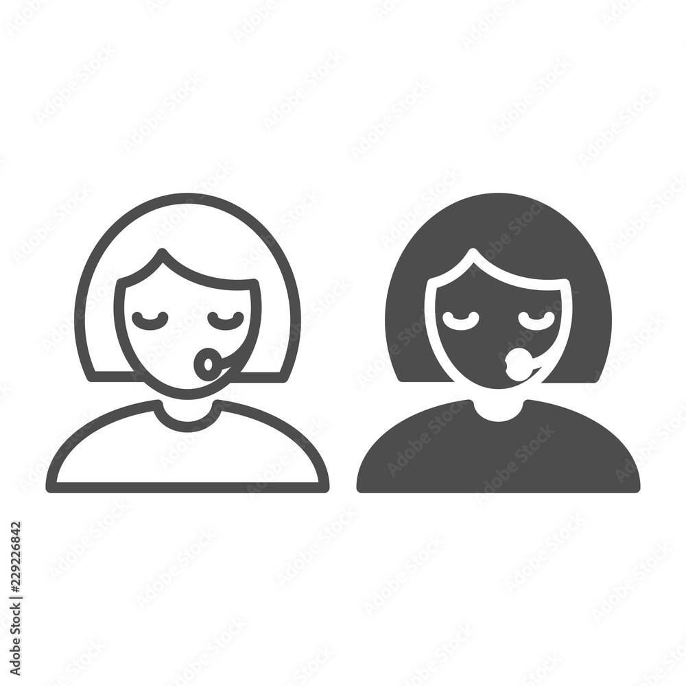 Poster Support line and glyph icon. Call center operator vector illustration isolated on white. Operator in headset outline style design, designed for web and app. Eps 10.