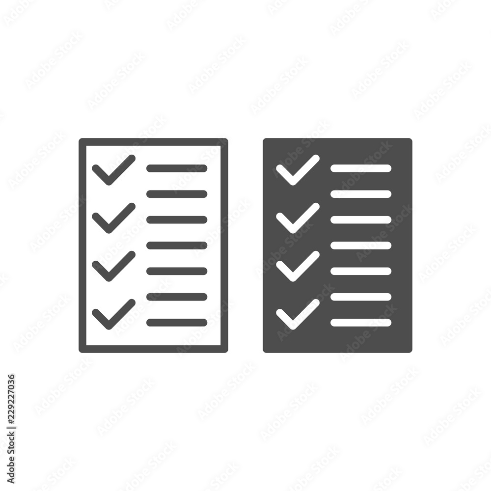 Poster test line and glyph icon. to do list vector illustration isolated on white. notepad outline style de
