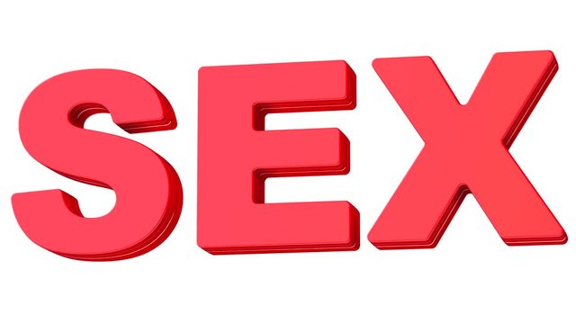 Sex 3d animation red text symbol isolated on white background in 4k