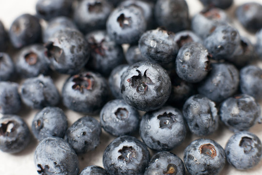 Macro image of blueberries slightly sprinkled with water 