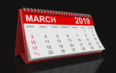 Calendar -  March 2019  (clipping path included)