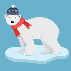 Eisbär mit Mütze und Schal auf einer Eisscholle Flat Design Icon - 229230207